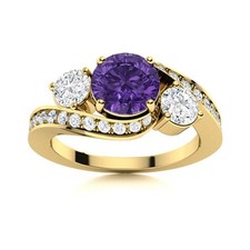 5MM Round Amethyst  White Topaz 925 Silver Gold Plated Three Stone Women Ring