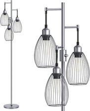 Dimmable Floor Lamp w/ 3x 800LM LED Edison Bulbs, Industrial Floor Lamp Standing