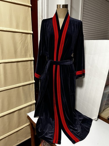 VTG Christian Dior Monsieur Robe Mens One Size Navy Velvet Velour - Picture 1 of 10