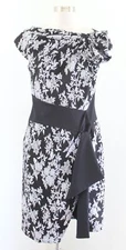 Tadashi Shoji Black Gray Floral Sanyu Stretch Jacquard Dress Cocktail Party 10