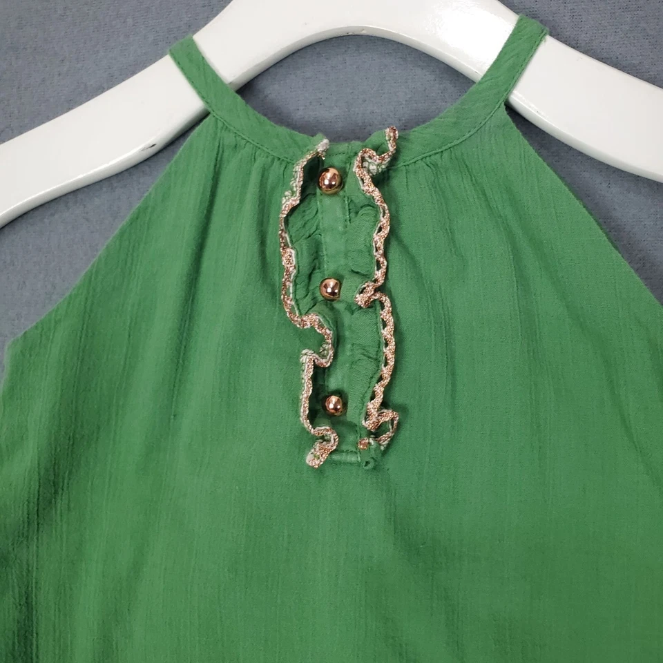 JANIE AND JACK Girls Top Size 4 Green 100% Cotton Gauze Gold Ruffle Strappy - Image 3 of 4