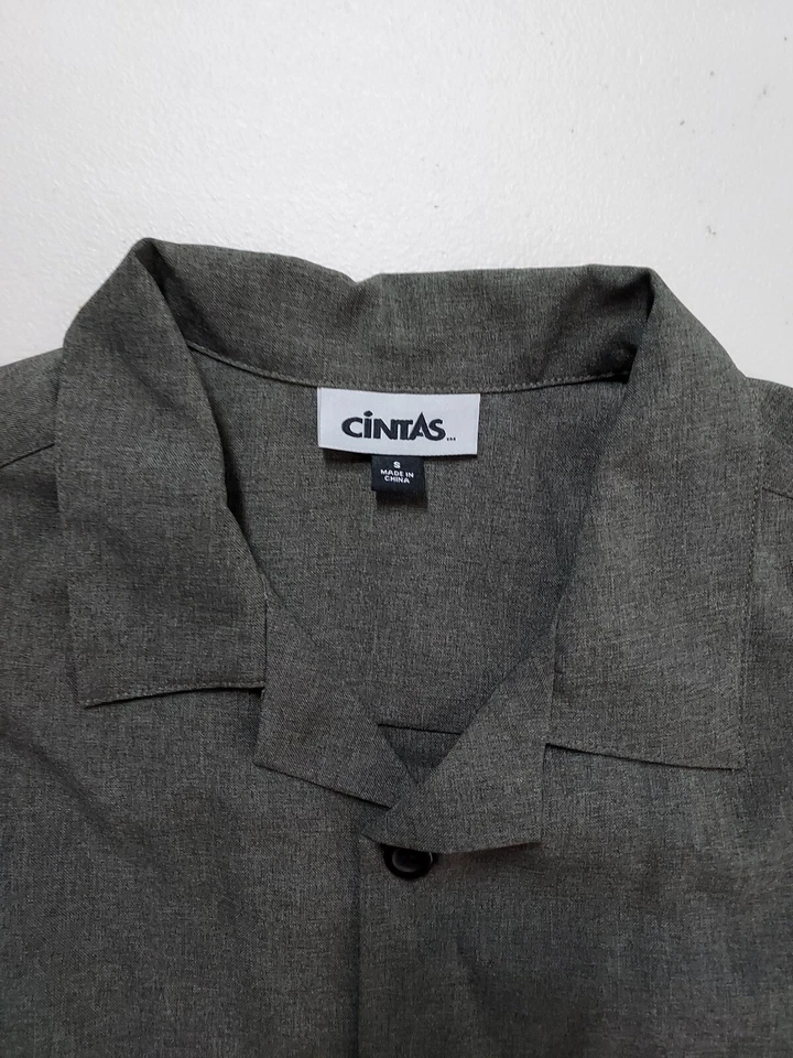 Camisa masculina de poliéster Cintas cinza manga curta com botões tamanho pequeno - Imagem 3 de 4