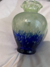 Murano Small Vintage Italian Glass Vase Blue And Yellow Green 5? Tall