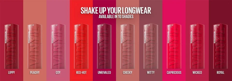 MAYBELLINE NEW YORK Maybelline Superstay Vinyl Tinte flüssiger Lippenstift Beauty Make-up VEGAN ~ WÄHLEN ~
