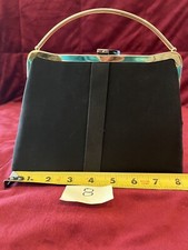 Gold Tone Metal Hardware Frame Black Fabric Clutch Evening Bag