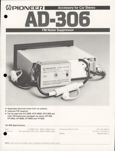 1978 Pioneer AD-306 Car Stereo Glossy Original Dealer FM Noise ...