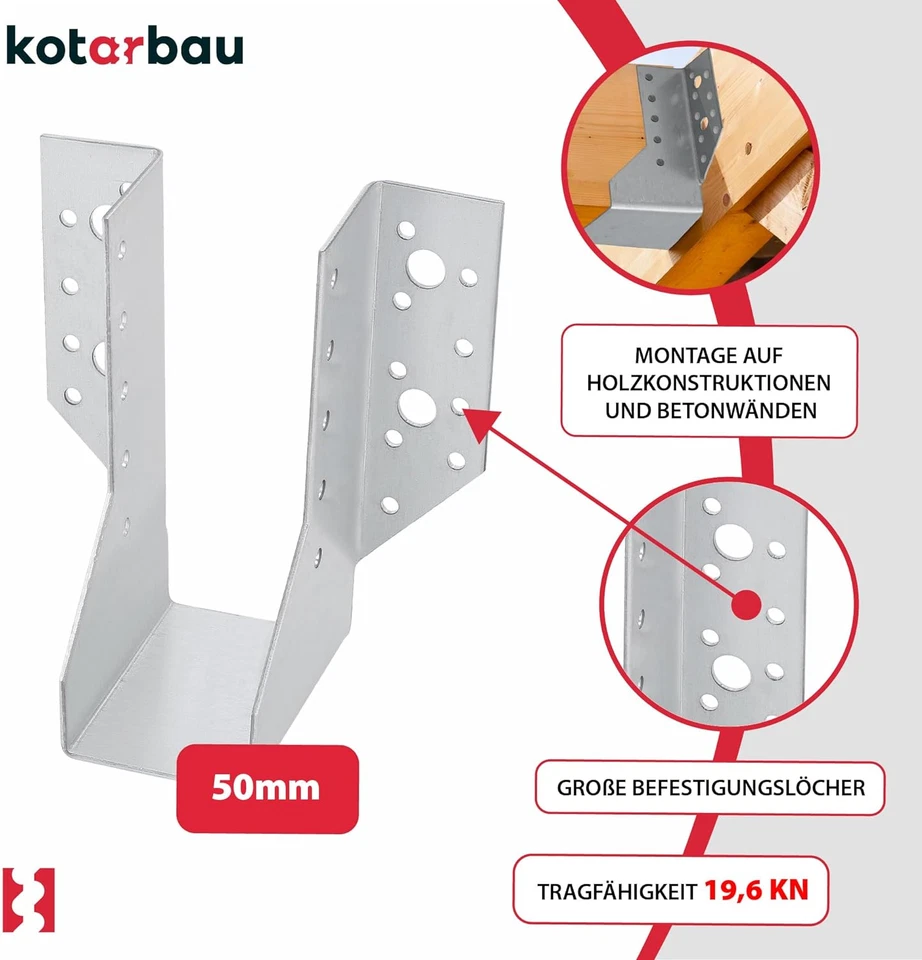 ® - Staffa per Travi Tipo A, 50 Mm, Giunti per Travi in Legno, per Costruzione E - Immagine 4 di 4