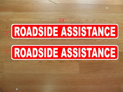 SUPERSIGNS Red & White 2 ROADSIDE ASSISTANCE Magnetic Signs 3"x24" 1 Pair 4 Car Truck SUV