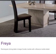 Freya Rectangle Dining table and 6 chairs in Beige Corallo with a Brescia detail
