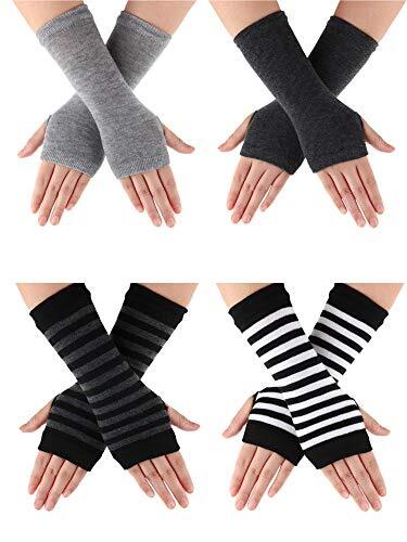 4 Pairs Cashmere Feel Wrist Fingerless Gloves with Thumb