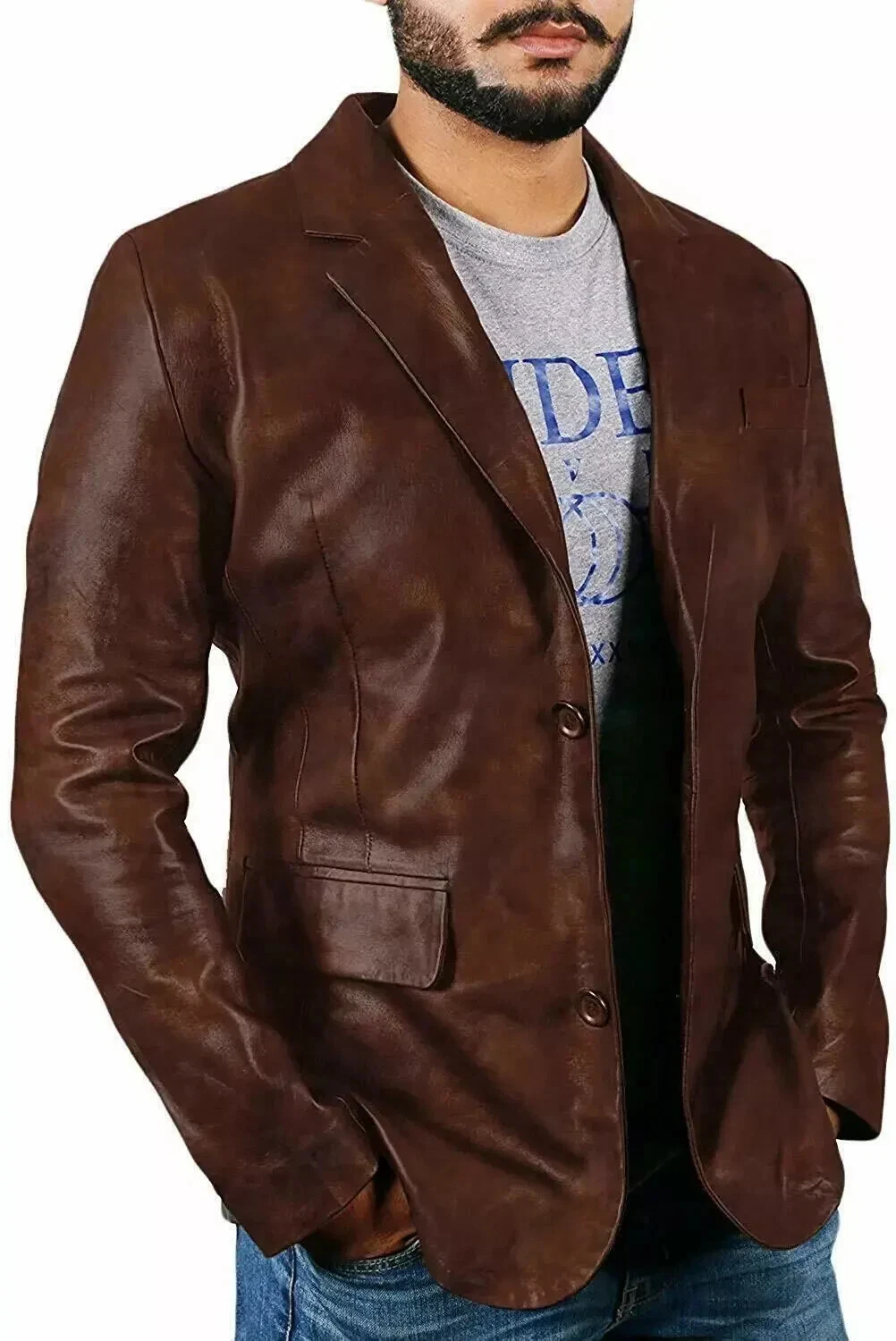 Mens Genuine Lambskin Genuine Leather Blazer TWO BUTTON Coat Jacket