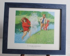 1996 ARTHUR SARNOFF “A Cooling Experience” Dogs Playing Golf Framed Lithograph