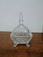 BEAUTIFUL PRESSED GLASS COVERED CANDY DISH