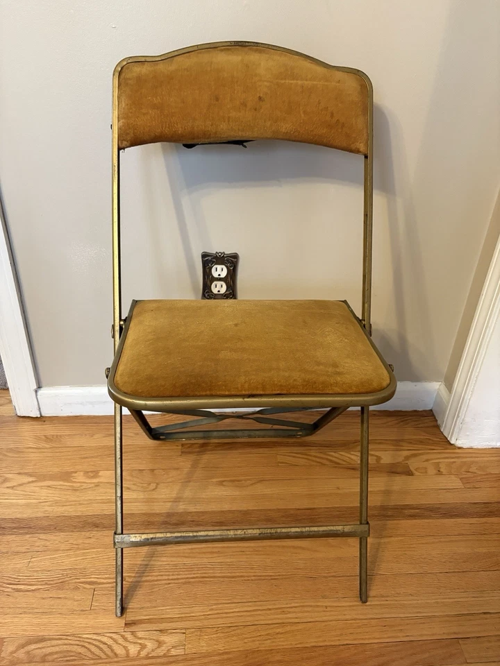 Sillas plegables antiguas de terciopelo dorado de A. Fritz and Co - Juego de 2 Foto 4 de 4
