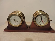 Weems & Plath Brass Admiral Time & Tide Clock & Atlantis Barometer W/Stand