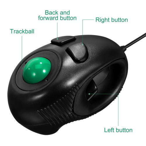 USB Powered Trackball Mouse Wired for Laptop and Desktop Black - Afbeelding 2 van 11