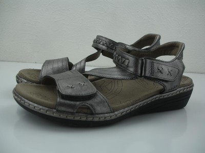 Women's 7 M Taos Zenith Metallic Pewter Leather Sandals Adjustable Ankle Strap