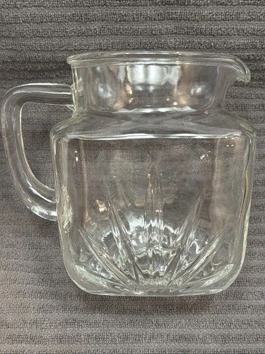 Vintage Small MCM 1950’s Federal Clear Glass Juice Square Pitcher Star Sunburst