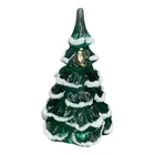 Fenton Glass Green Christmas Tree Flocked Snow Gold Bird 4”