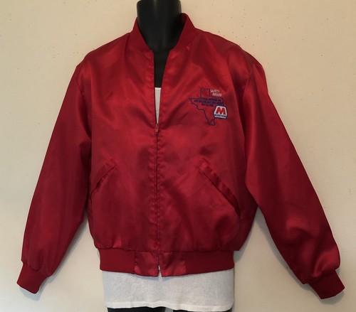 Vintage Swingster Satin Bomberjacke Marathon Texas Refining Gas Oil Plant 80er Gr. L - Bild 6 von 13