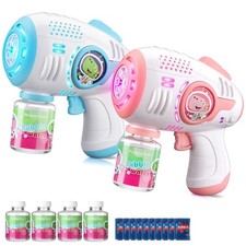 ZACEAC Bubble Guns for Kids 48, 2 Pack Automatic Bubble Blaster with LED Ligh...