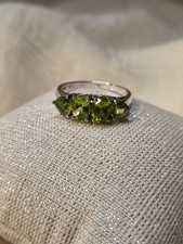 Faceted Oval Peridot Band Ring Sterling Silver