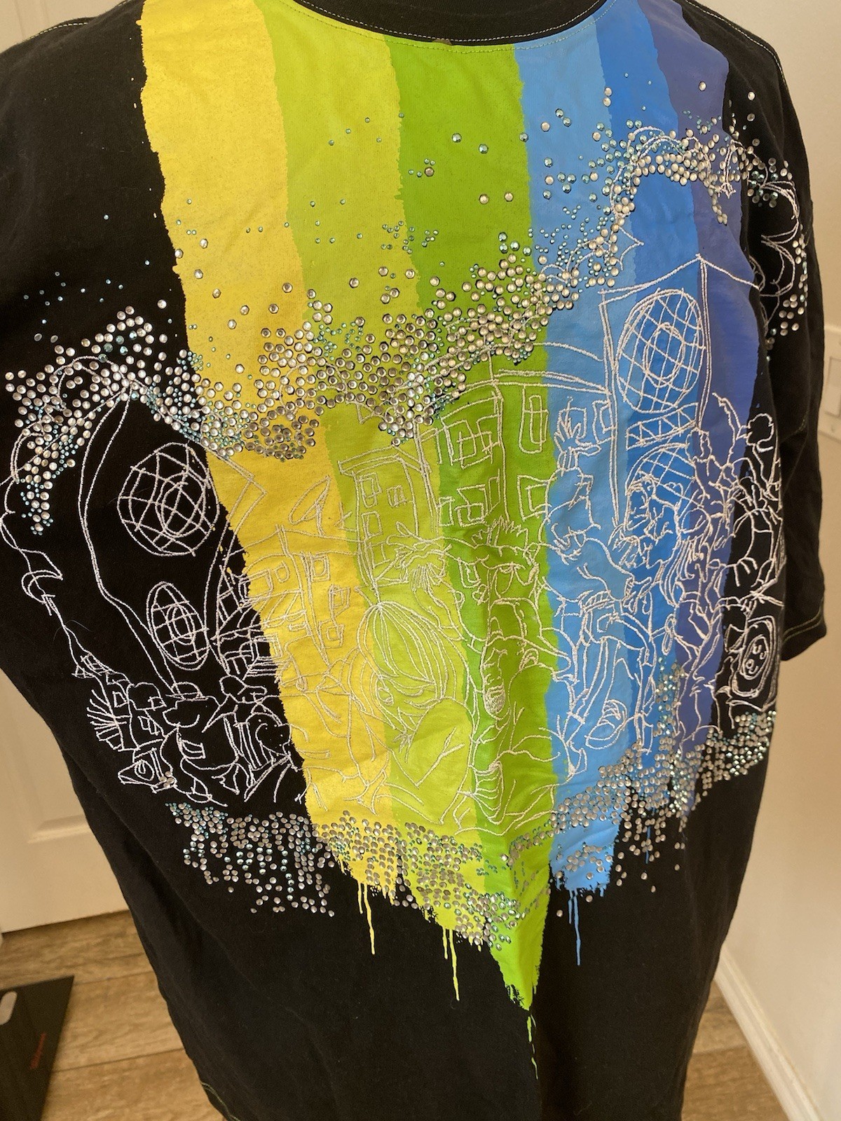 Johnny Blaze Multicolored T-Shirt Y2K Vintage Party Blvd Sequin Men's Size 3XL