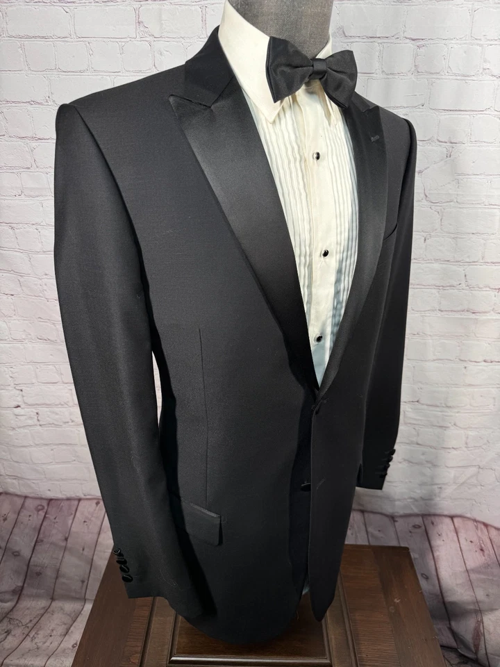 TIGLIO LUXE Mens Black TUXEDO Formal SLIM FIT 2pc TUX Suit 44L Jacket 38x33 Pant - Image 4 of 4