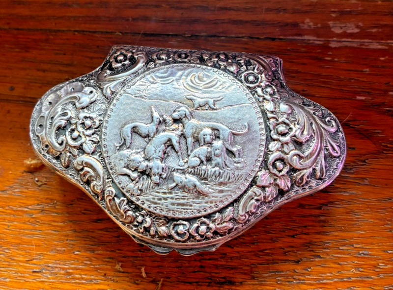 1914 Hound Dogs / Hallmarked Lion - p / Sterling Silver Trinket / Sm Jewelry Box