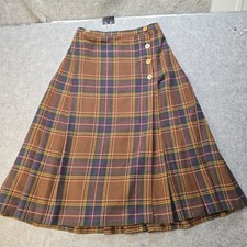 Vintage Wool Blend Long Pleated Skirt Brown Purple Plaid
