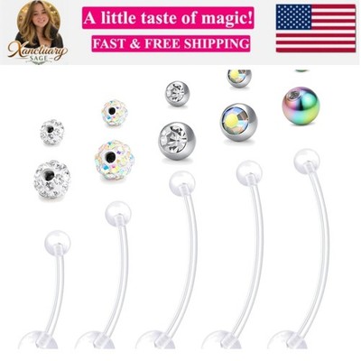 Pregnancy Belly Button Rings 14G Clear Acrylic Bioflex CZ Sport Maternity Bel...