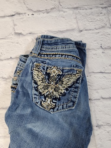 Miss Me Girls’ Medium Wash Blue Jeans Sz 12 Rhinestone Pockets Stitch JK5896S2 - Picture 5 of 7