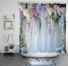 Green Botanical Colorful Wildflower Shower Curtain Bathroom Accessories Set