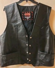 Black Leather Biker Vest W/American Eagle and USA Flag Patriotic Patch Logo.