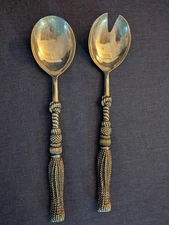 Silea Salad Serving Fork And Spoon Silver Plate Cartizone Rope & Tassel Pattern