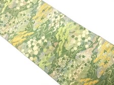 7627313: JAPANESE KIMONO / ANTIQUE NAGOYA OBI / SILK / WOVEN MAPLE  BAMBOO GRAS