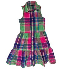 Polo Ralph Lauren Girls Madras Plaid Button Dress Size 6