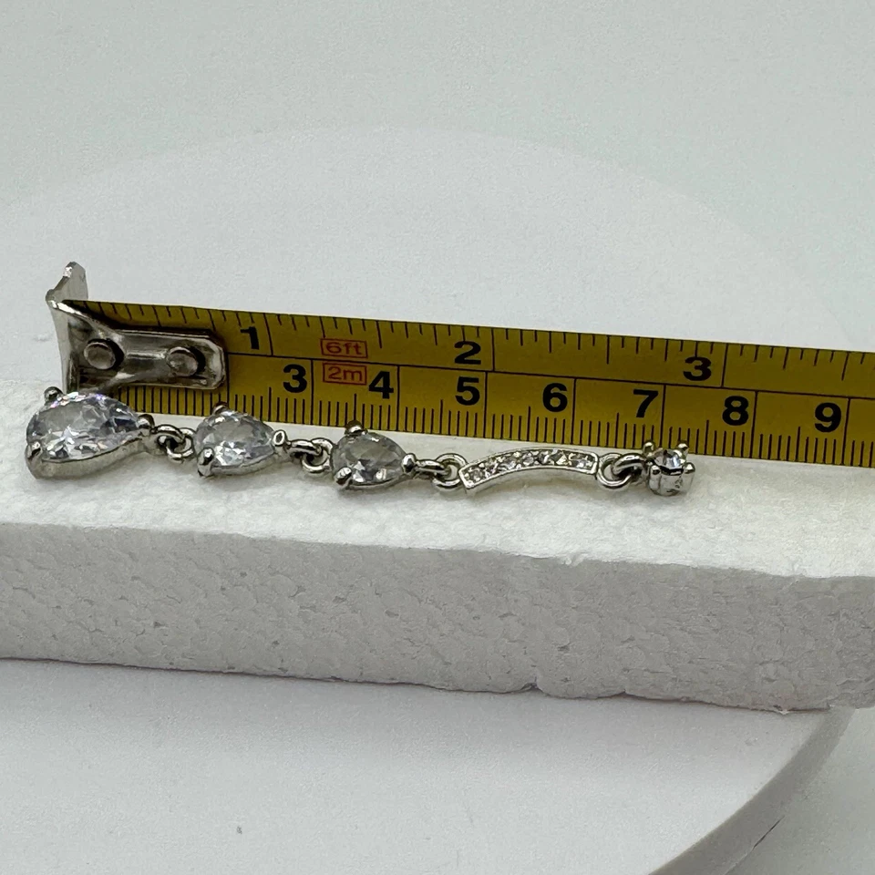 Linear Silver Tone Cubic Zirconia 3” Dangle Bridal Earrings Wedding Prom Formal - Image 4 of 4