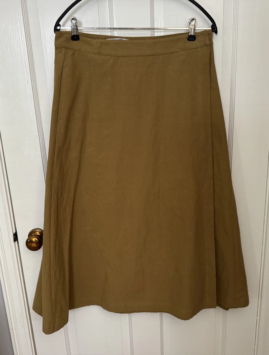 Cristaseya Long A-Line Wrap Skirt Cotton Linen in Light Brown - M