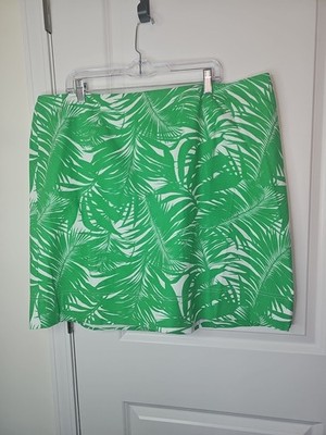 Talbots Women s Palm Tree Leaf Green/White Tropical Print Skirt  Size 20W NWT