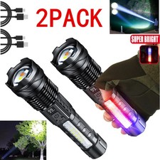 2PCS Super Bright White LED Flashlight Rechargeable Zoomable Torch Camping lamp