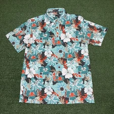 Tattoo Golf Aloha Collection Polo Shirt Performance Hawaiian Floral Mens Medium