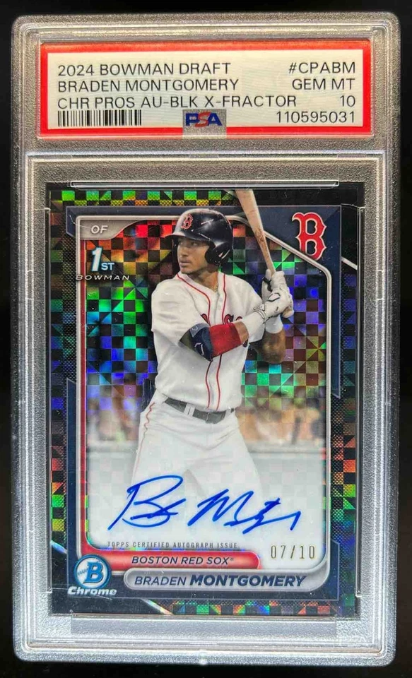 Bowman Draft Braden Montgomery 2024 cromo automático negro XFractor 1st #7/10 PSA 10