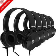 Classroom Headphones Bulk 5 Pack, Student On Ear Color 5-Pack, 5-Pack Black