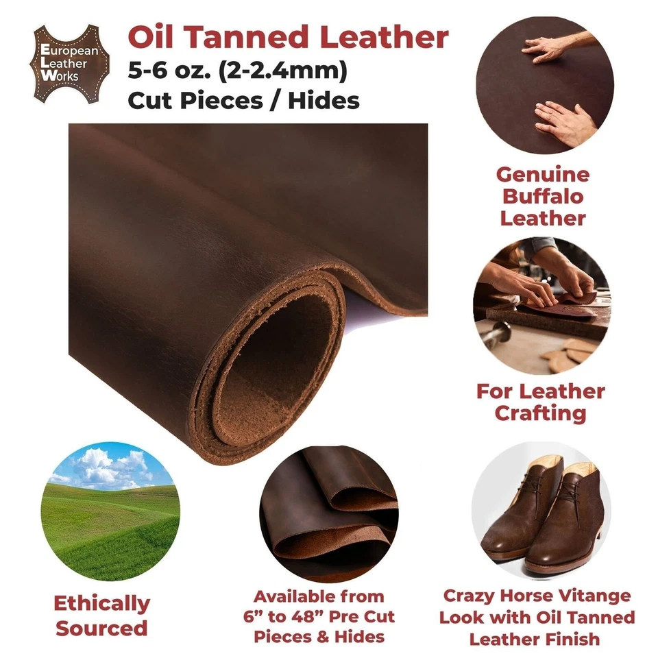 ELW Oil Tanned Leather 5-6 oz (2-2.4mm) Pre-Cut in Sable Brown Cowhide Leather - Image 2 of 4