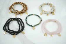 BRACELET natural stone crystal CHARM HEART STAR quartz jade jasper lava