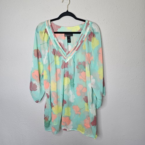 Lane Bryant Sheer Blouse Womens 22/24 Plus Size Chiffon Floral Tunic Top