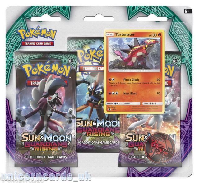 Pokemon Sun & Moon Guardians Rising 3-Pack Blister: Turtonator SM27 + 3 Boosters