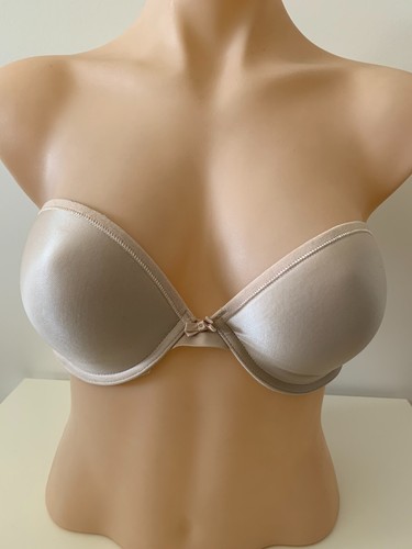 Nude Satin Strapless Bra Wire Beige Skin Tone Adjustable Bow Target Mold Shape C - Picture 3 of 15