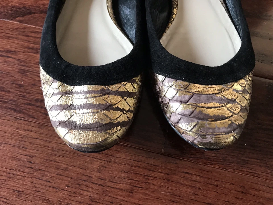 Christian Dior золотой питон треснувший и черная замша балетки туфли 36,5 - Изображение 4 из 4